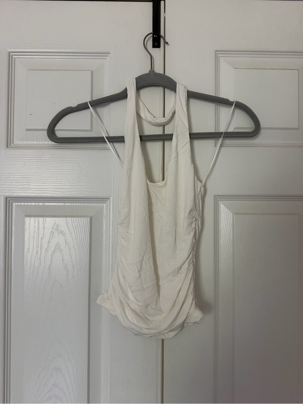 Draped White Halter Tank Top